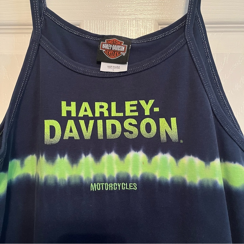 Harley-Davidson Navy Blue and Green Tie Dye Tank Top